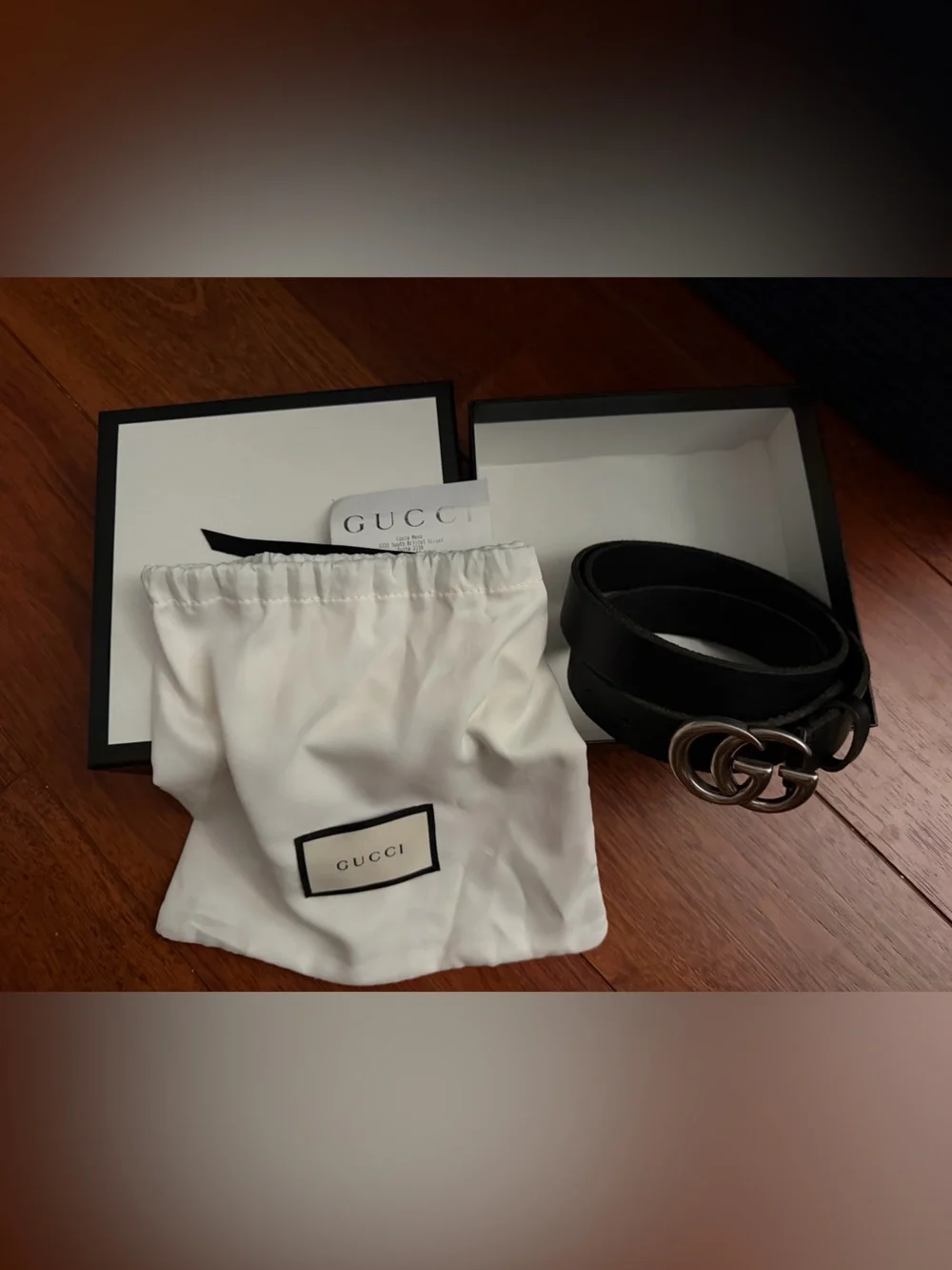Gucci Black Leather Belt with Silver Interlocking GG Buckle